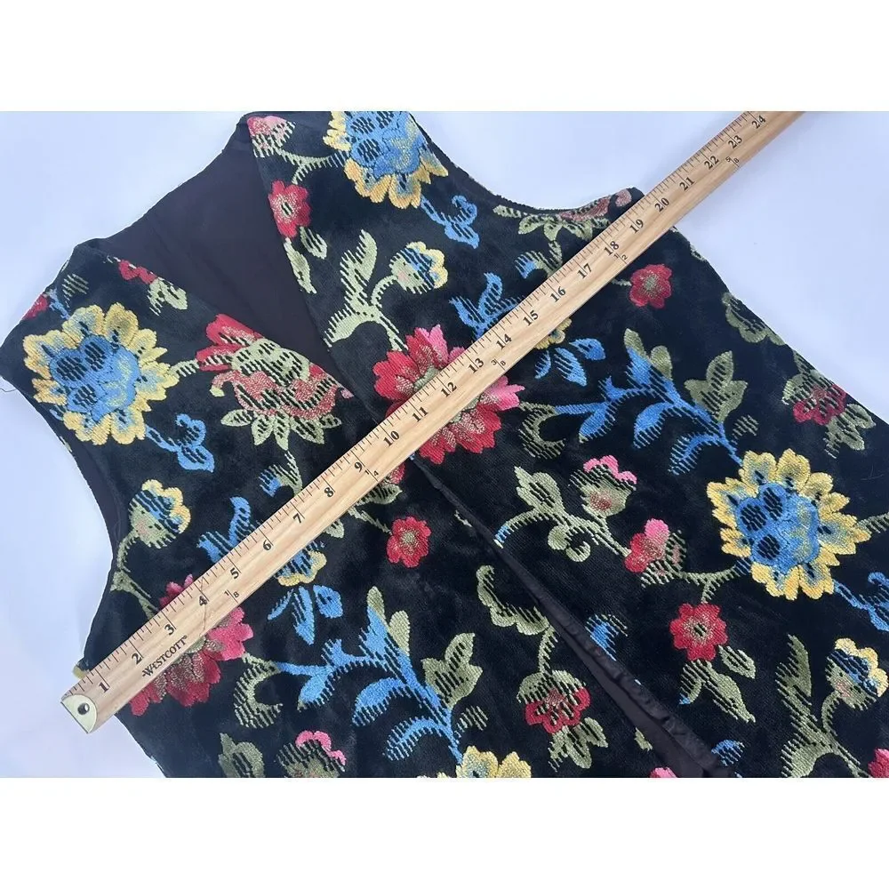 Vintage Floral Wacky  Tapestry Carpet‎ Vest M/L Rainbow Multicolor Boho Festival